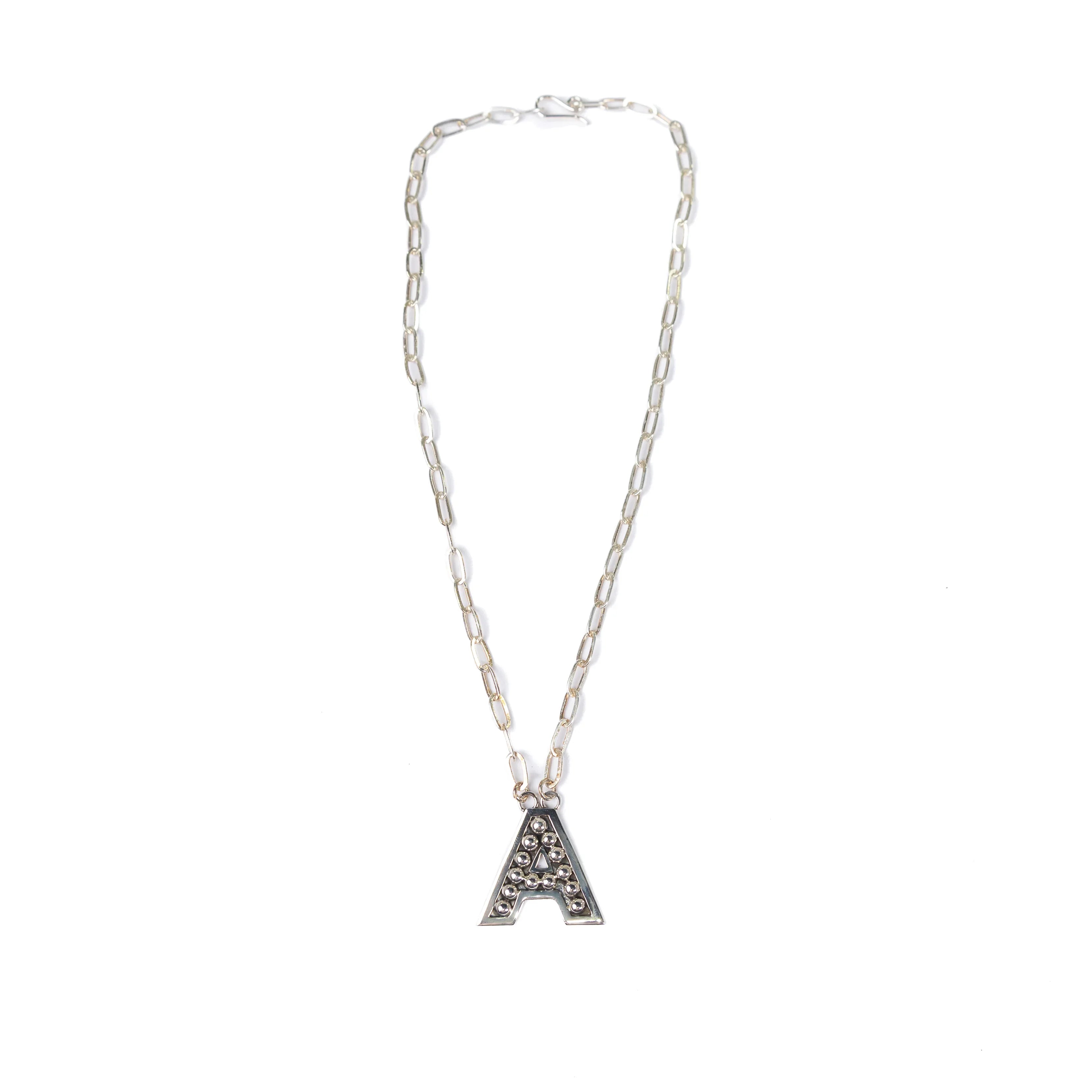 Women's Rhoda Silver Oxidized Ball Letter Necklace T3210