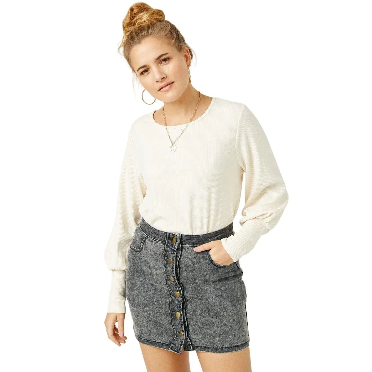Women's Rib Cuff Knit Top HN4155