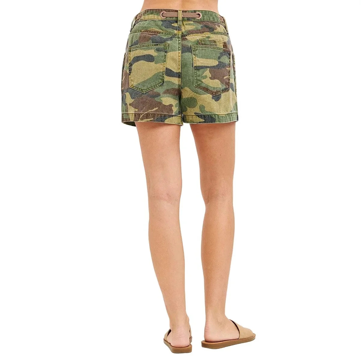 Women's Risen Camo Slouchy Print Patch Pocket Shorts RDS6603-CAM