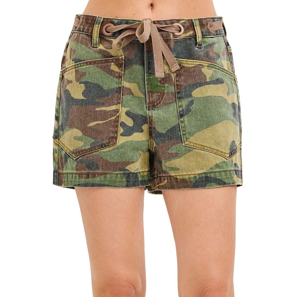 Women's Risen Camo Slouchy Print Patch Pocket Shorts RDS6603-CAM