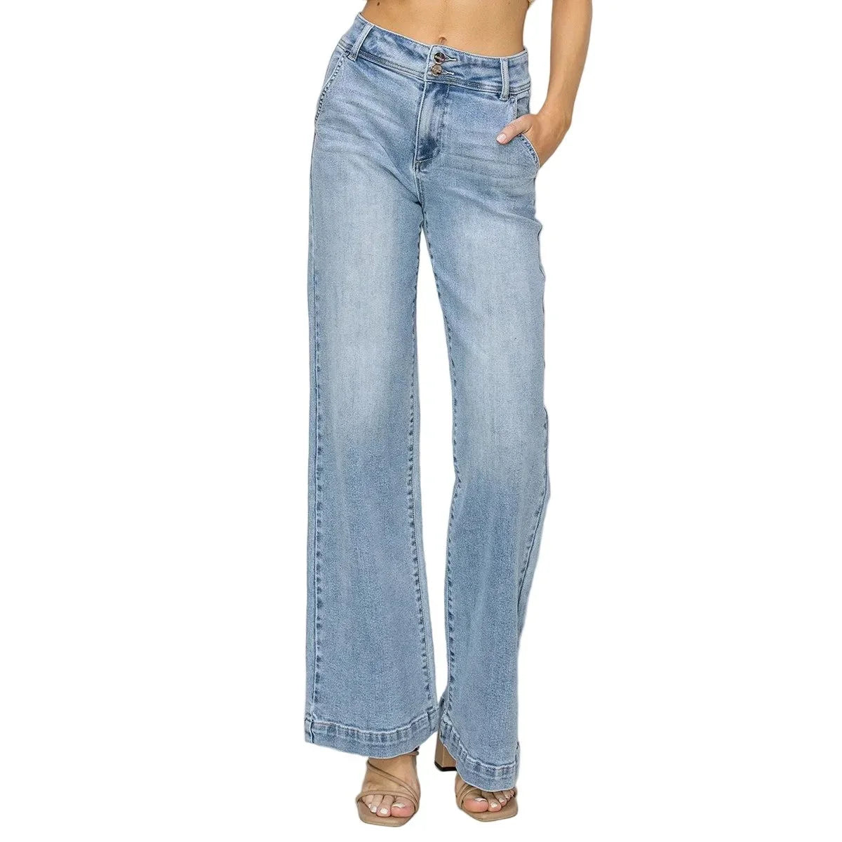 Women's Risen High Rise Double Button Wide Jeans RDP5765
