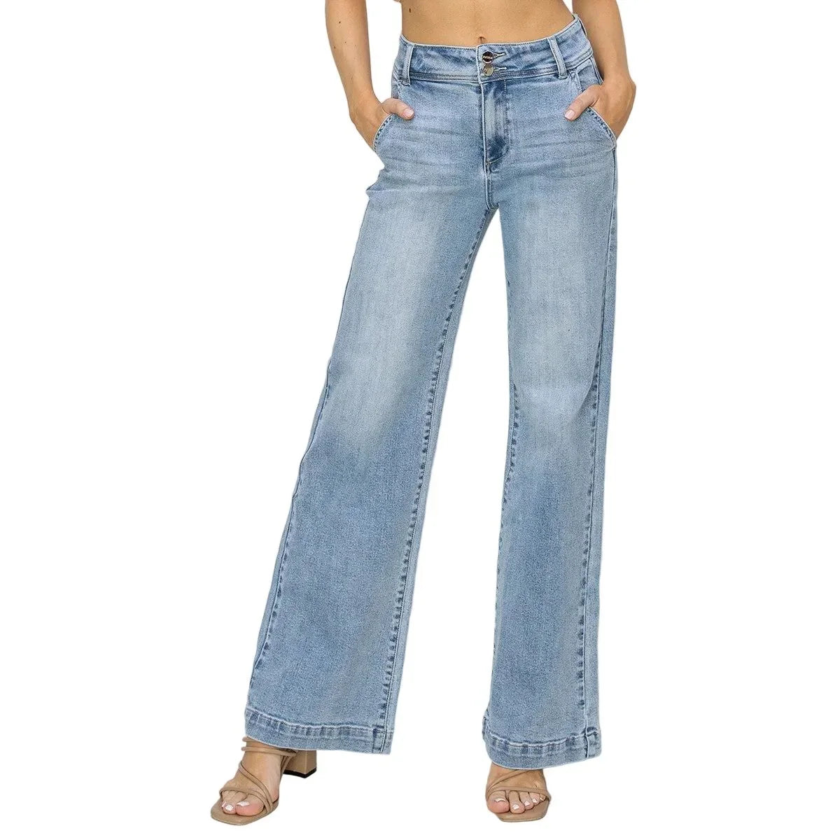Women's Risen High Rise Double Button Wide Jeans RDP5765