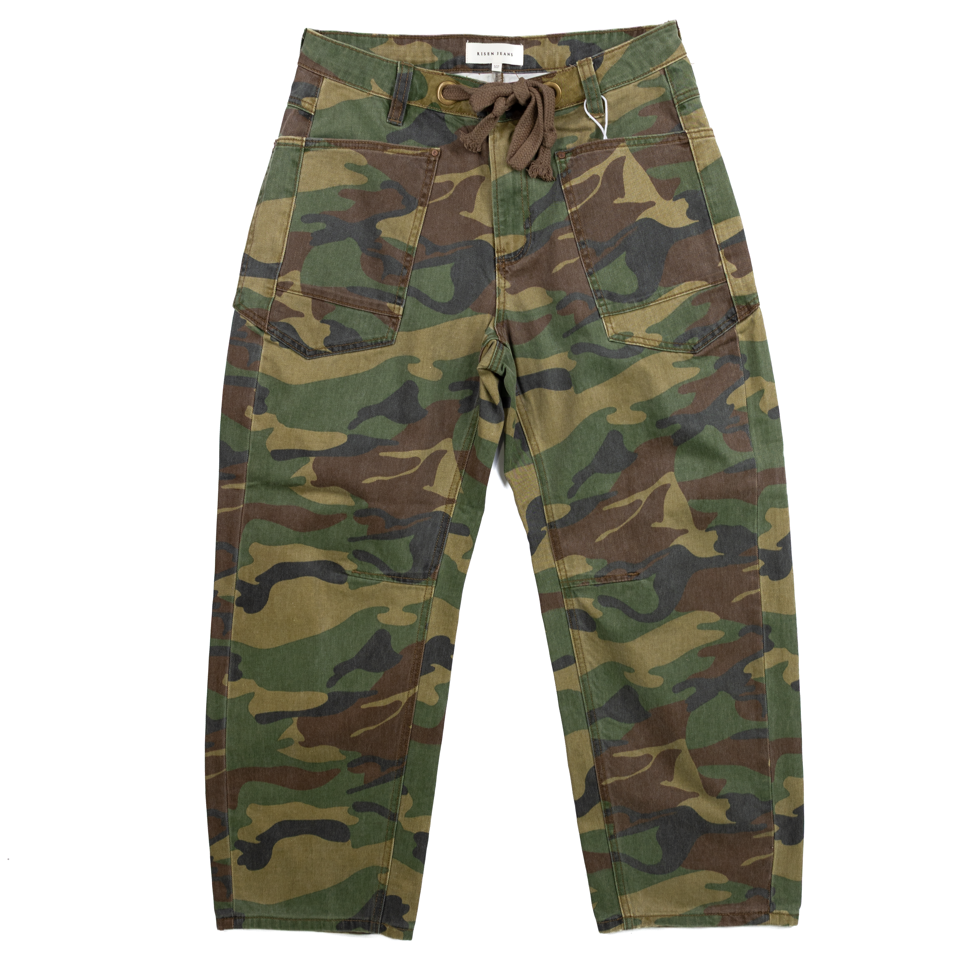 Women's Risen Mid Rise Cropped Camo Wide Leg Jeans PGC21324