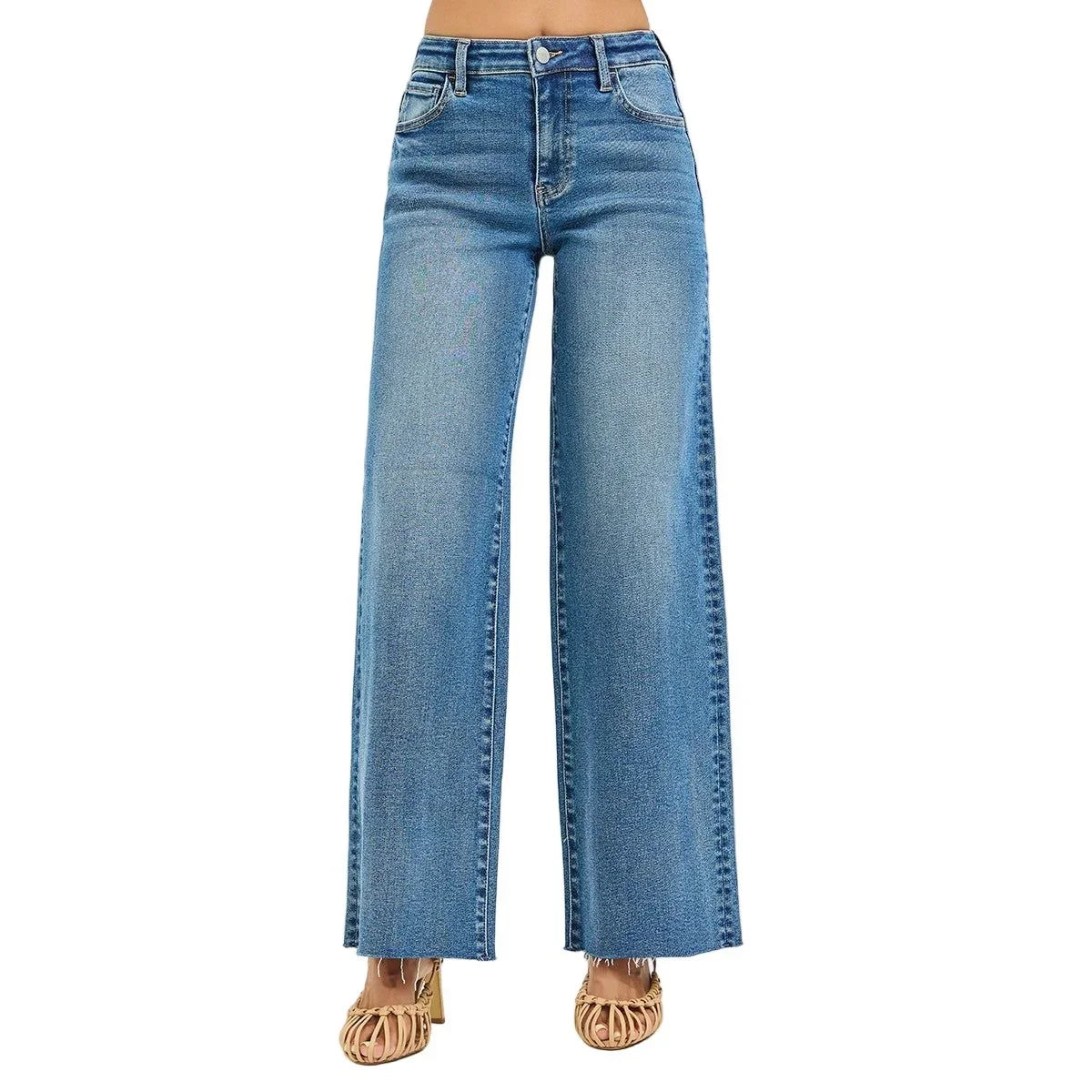 Women's Risen Plus Size High Rise Wide Leg Jeans PW21600X