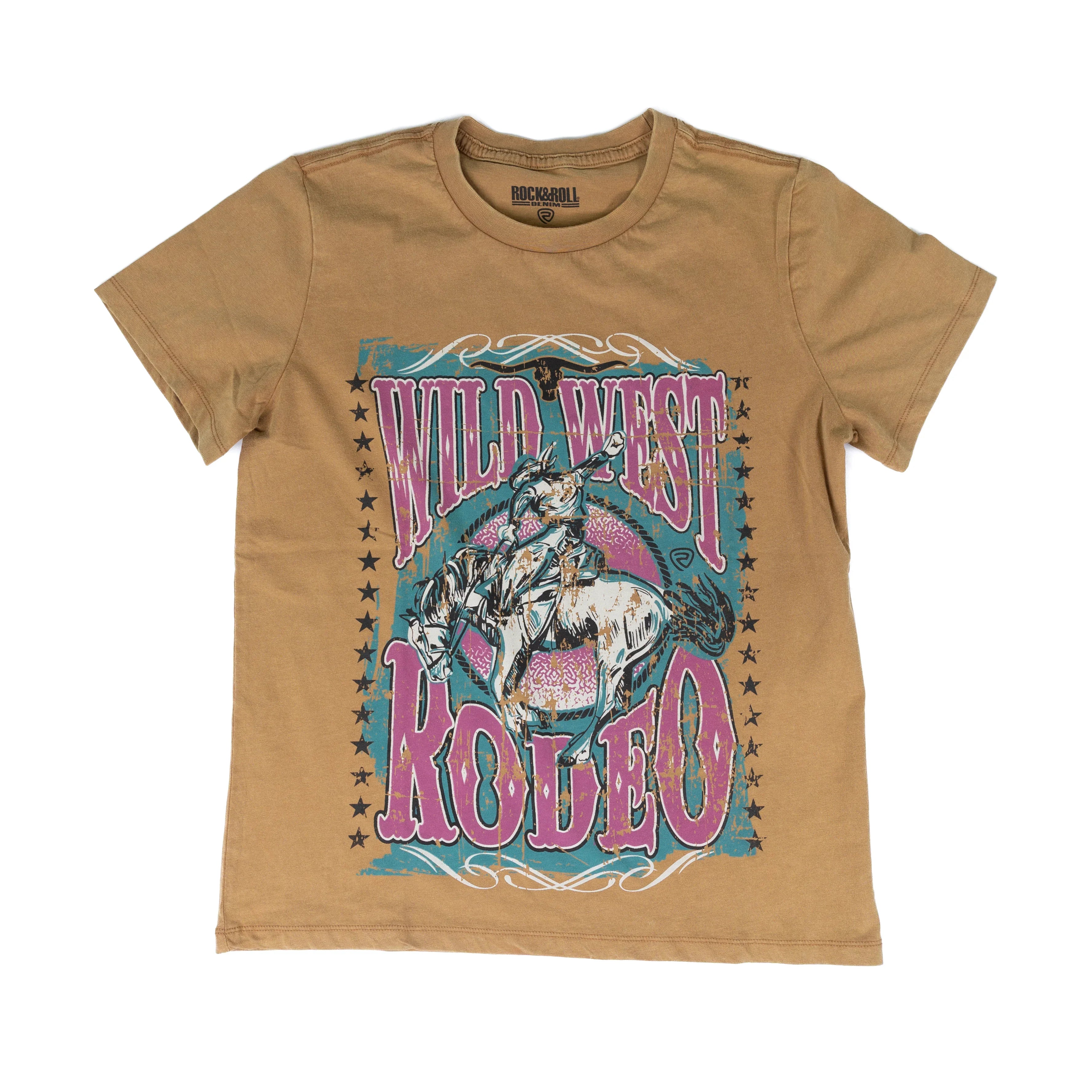 Women's Rock and Roll Brown Short Sleeve Graphic Print T-shirt BW21T08424