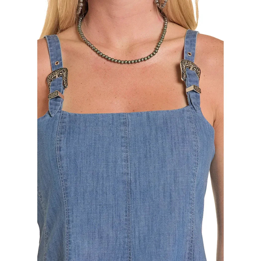 Women's Rock and Roll Buckle Denim Flared Mini Dress BWD0R08788