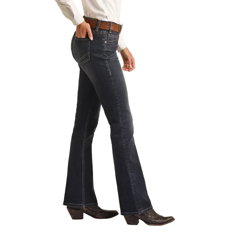 Women's Rock and Roll Dark Wash Regular Fit Mid Rise Riding Jeans BW4RD03576 - Crazy House Western Wear