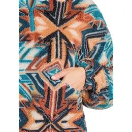 Women's Rock and Roll Denim Aztec Sherpa 1/4 Zip Pullover BW91C07752