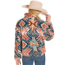 Women's Rock and Roll Denim Aztec Sherpa 1/4 Zip Pullover BW91C07752