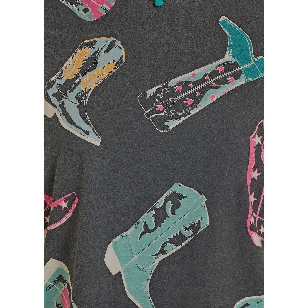 Women's Rock and Roll Denim Boot Printed Graphic T-shirt BW21T08120