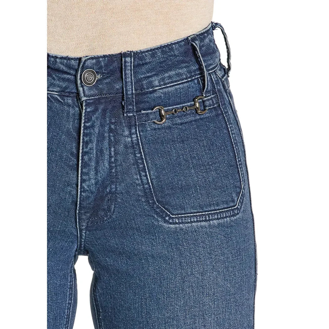 Women's Rock and Roll Denim Clasp Detail Relaxed Flare Jeans BW6HD07846