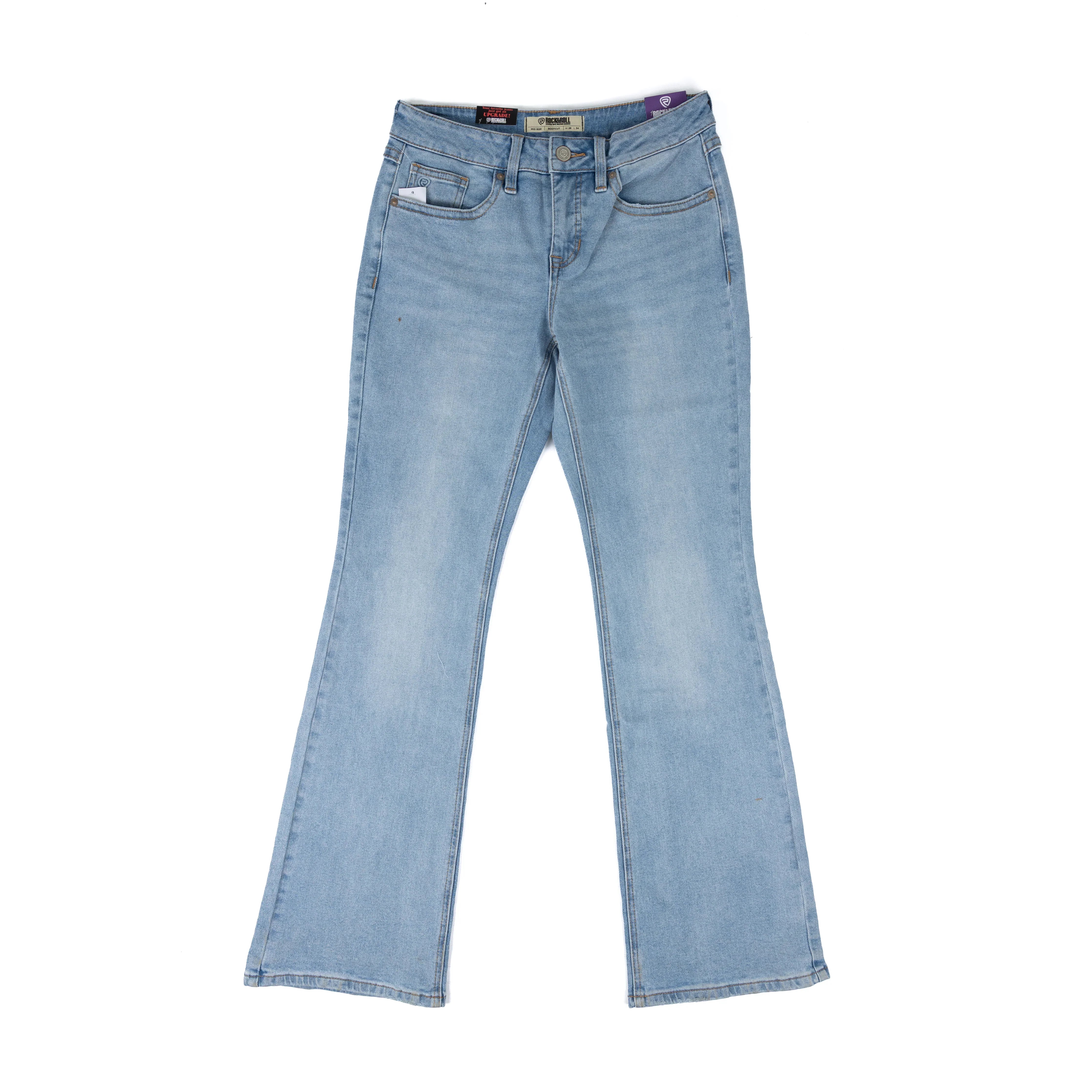 Women's Rock and Roll Denim Notched Pocket Mid Rise Bootcut Jeans BW4MD08473