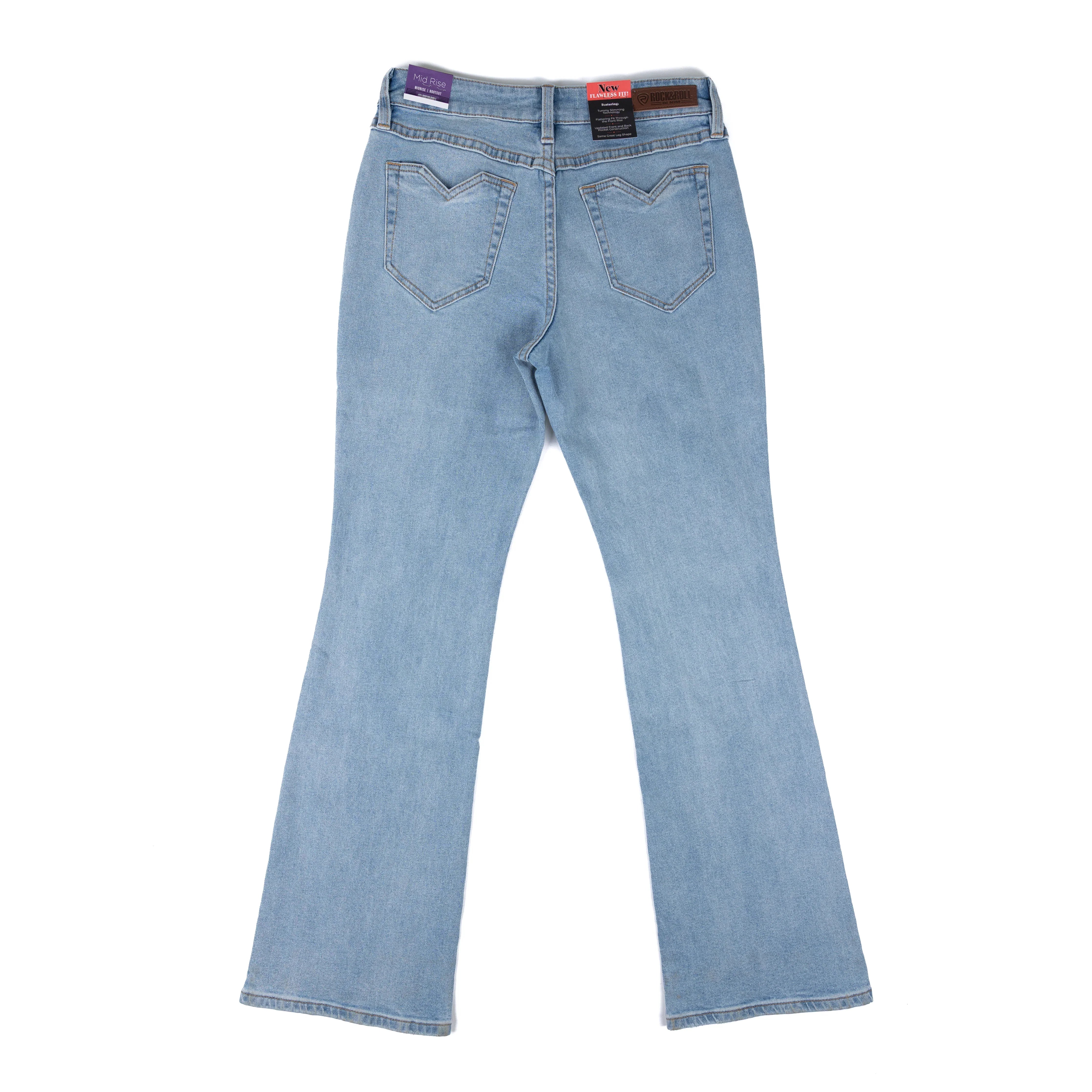 Women's Rock and Roll Denim Notched Pocket Mid Rise Bootcut Jeans BW4MD08473