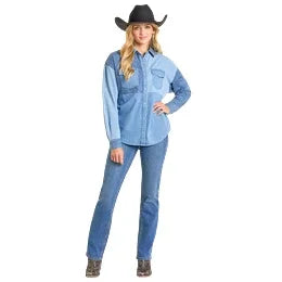 Women's Rock & Roll Denim Patch Shirt BWN2S06944