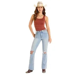 Women's Rock & Roll Distress High Rise Boot Cut Jeans BW4HD06388 - Crazy House Western Wear
