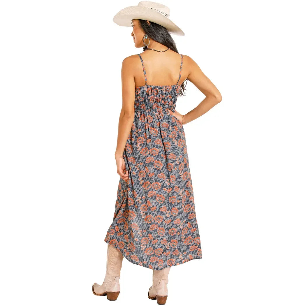 Women's Rock and Roll Floral Print Midi Dress BWD0R08086