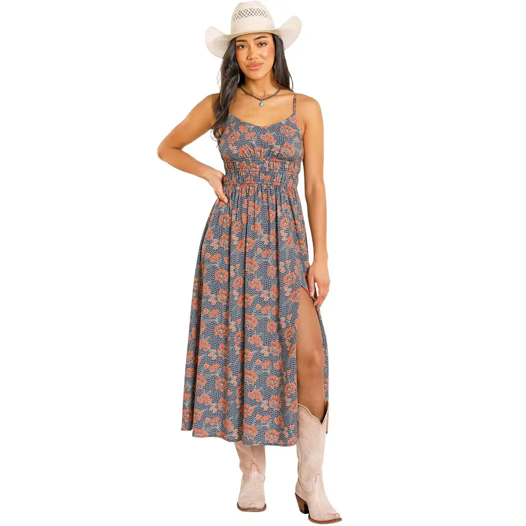 Women's Rock and Roll Floral Print Midi Dress BWD0R08086