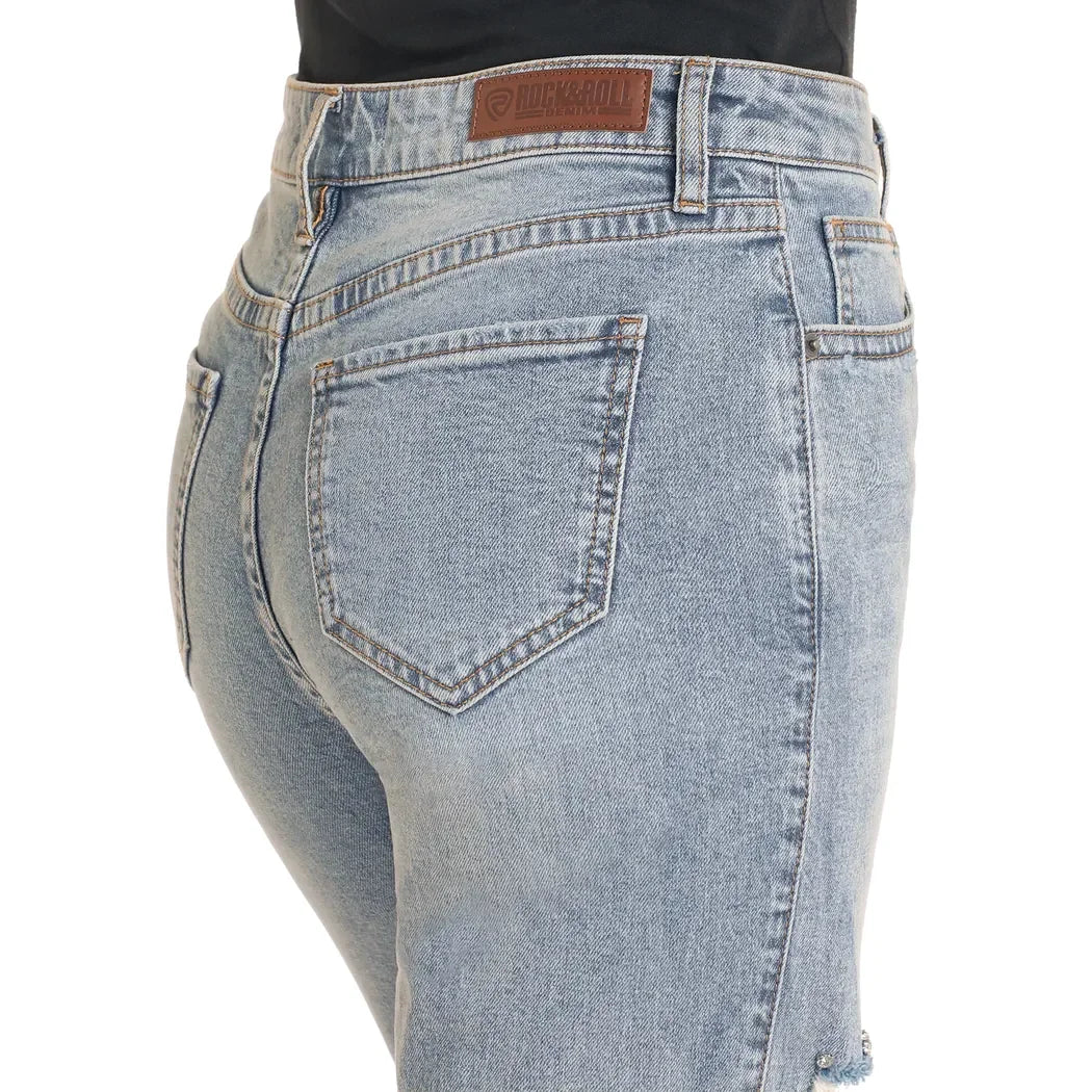 Women's Rock and Roll High Rise Studded Straight Cropped Jeans BW9HD04796 - Crazy House Western Wear