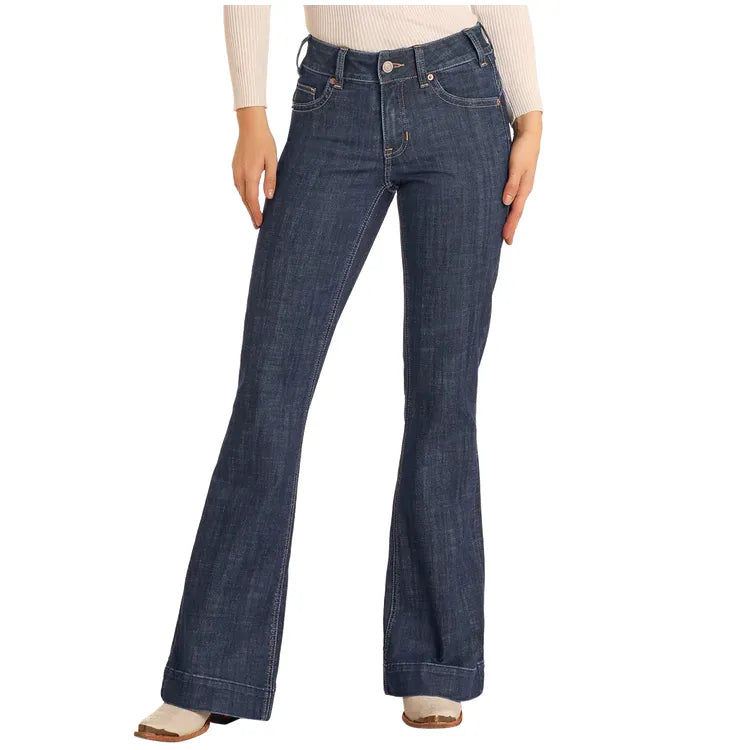 Women's Rock and Roll Mid Rise Boot Stitch Trousers BW5MD05329 - Crazy House Western Wear