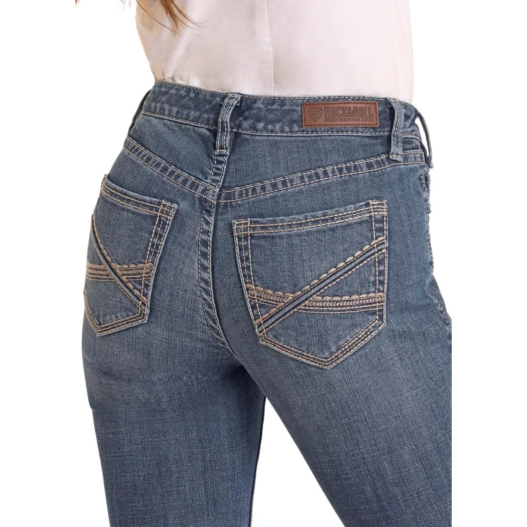 Women's Rock and Roll Mid Rise Curved Stitch Riding Jeans BW4RD05327 - Crazy House Western Wear