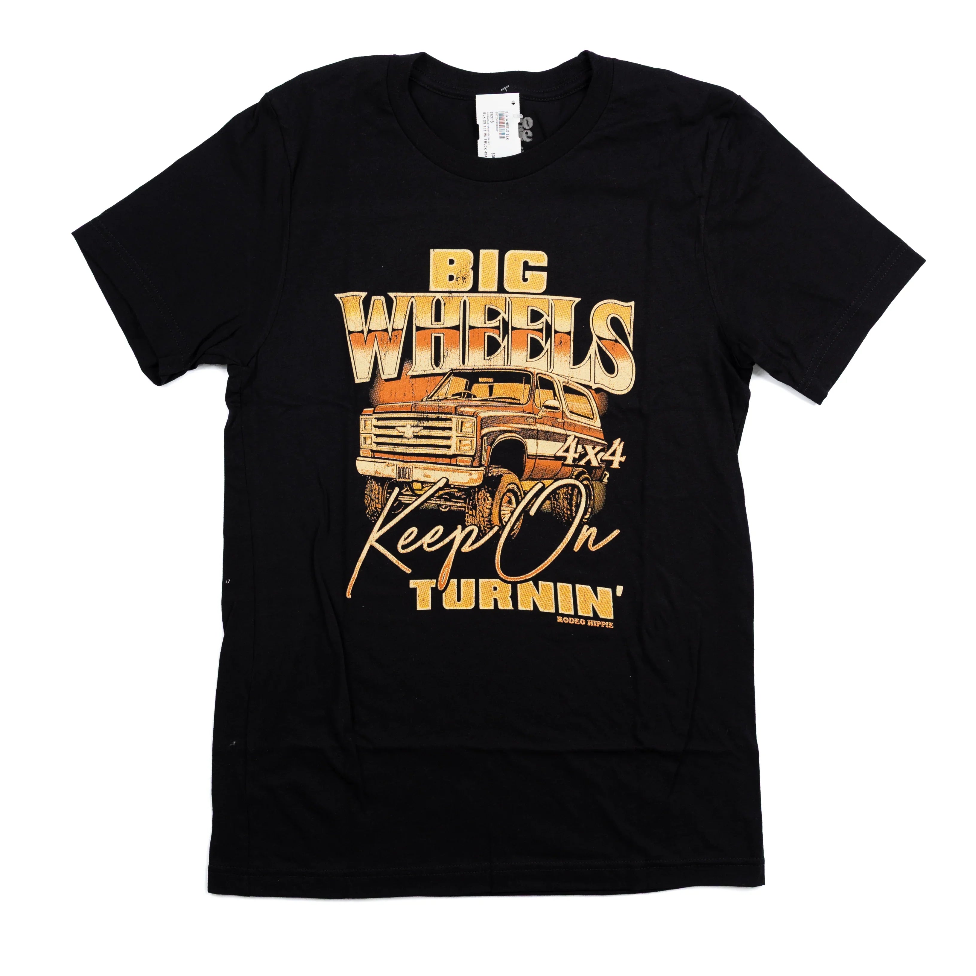Women's Rodeo Hippie Black Graphic "Big Wheels" T-shirt
