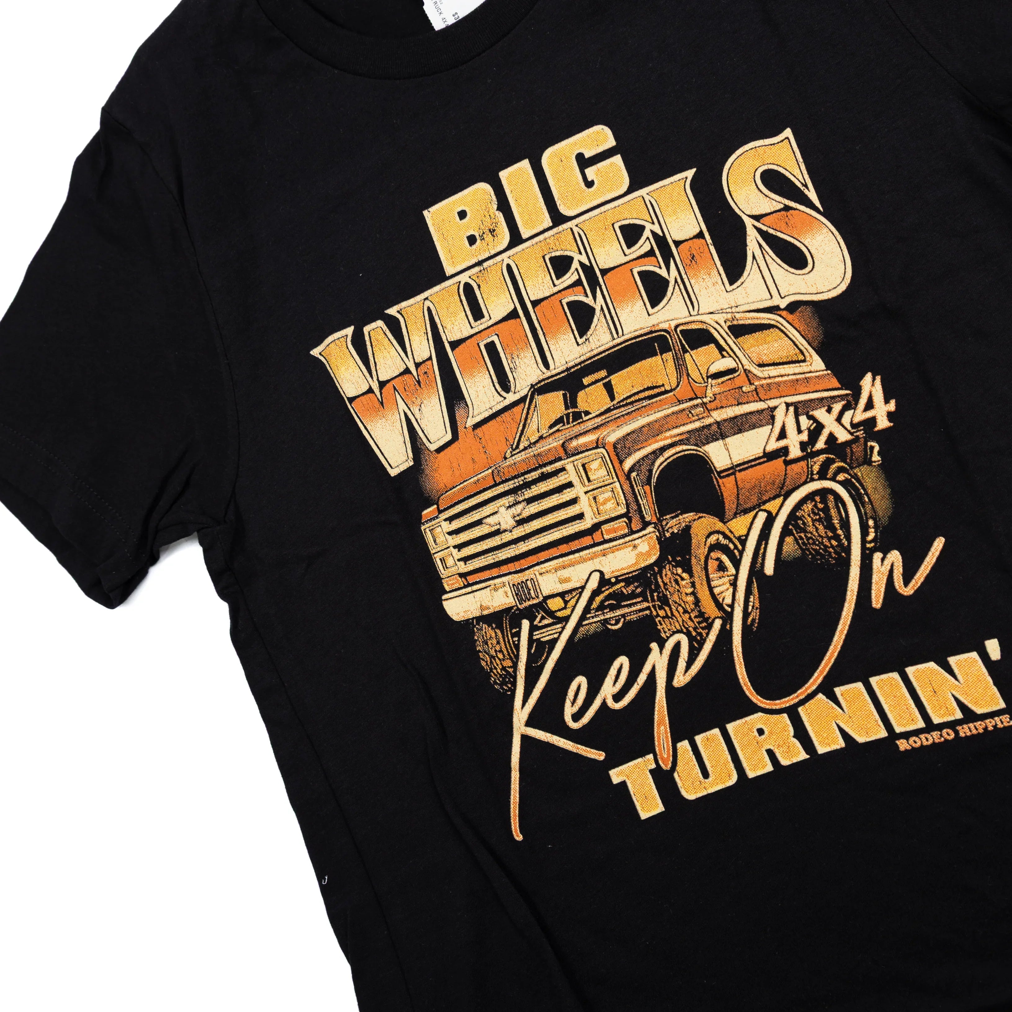 Women's Rodeo Hippie Black Graphic "Big Wheels" T-shirt