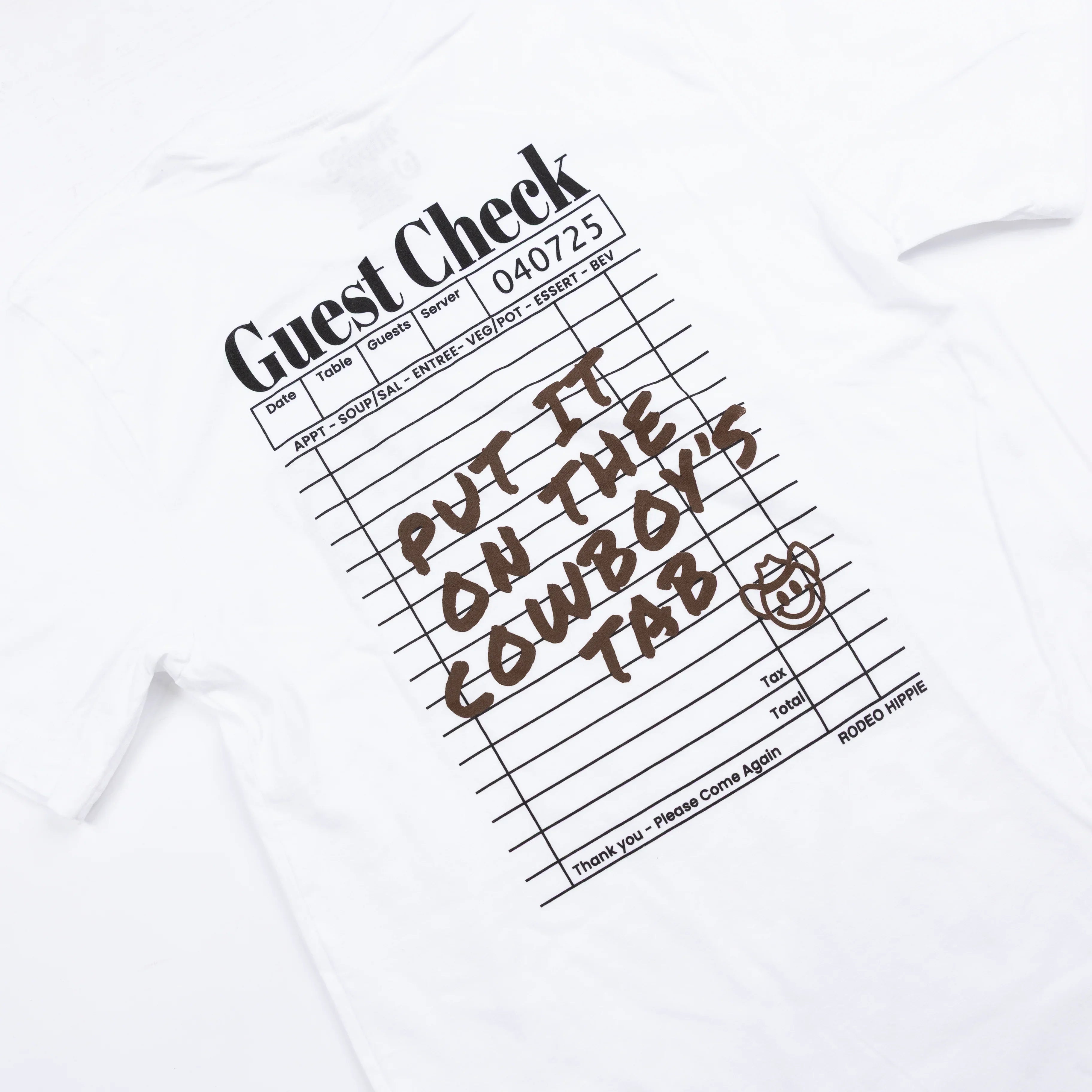 Women's Rodeo Hippie White Short Sleeve "Guest Check" T-shirt