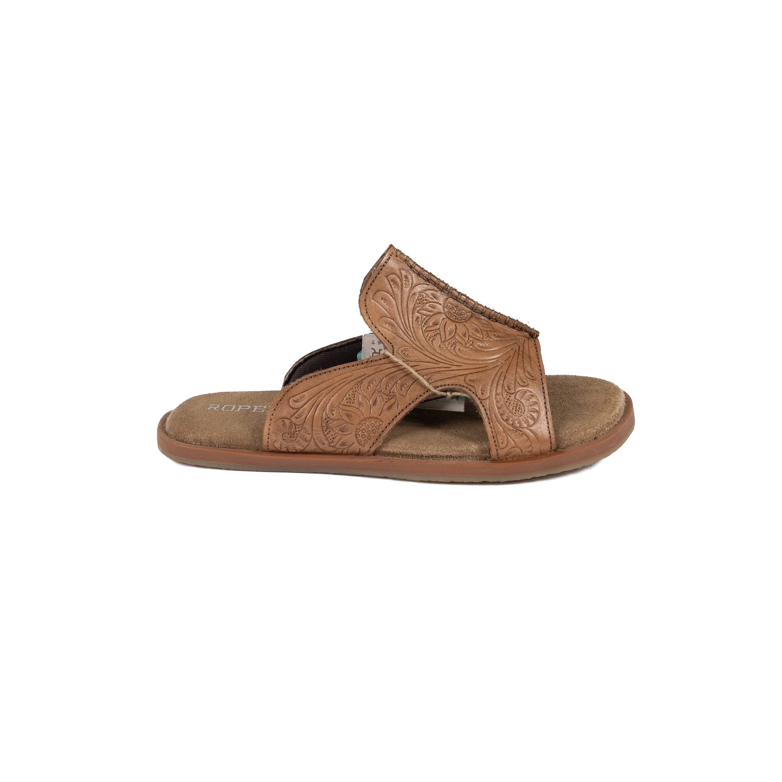Women's Roper Tan Tooled Leather Slides 09-021-0607-3733