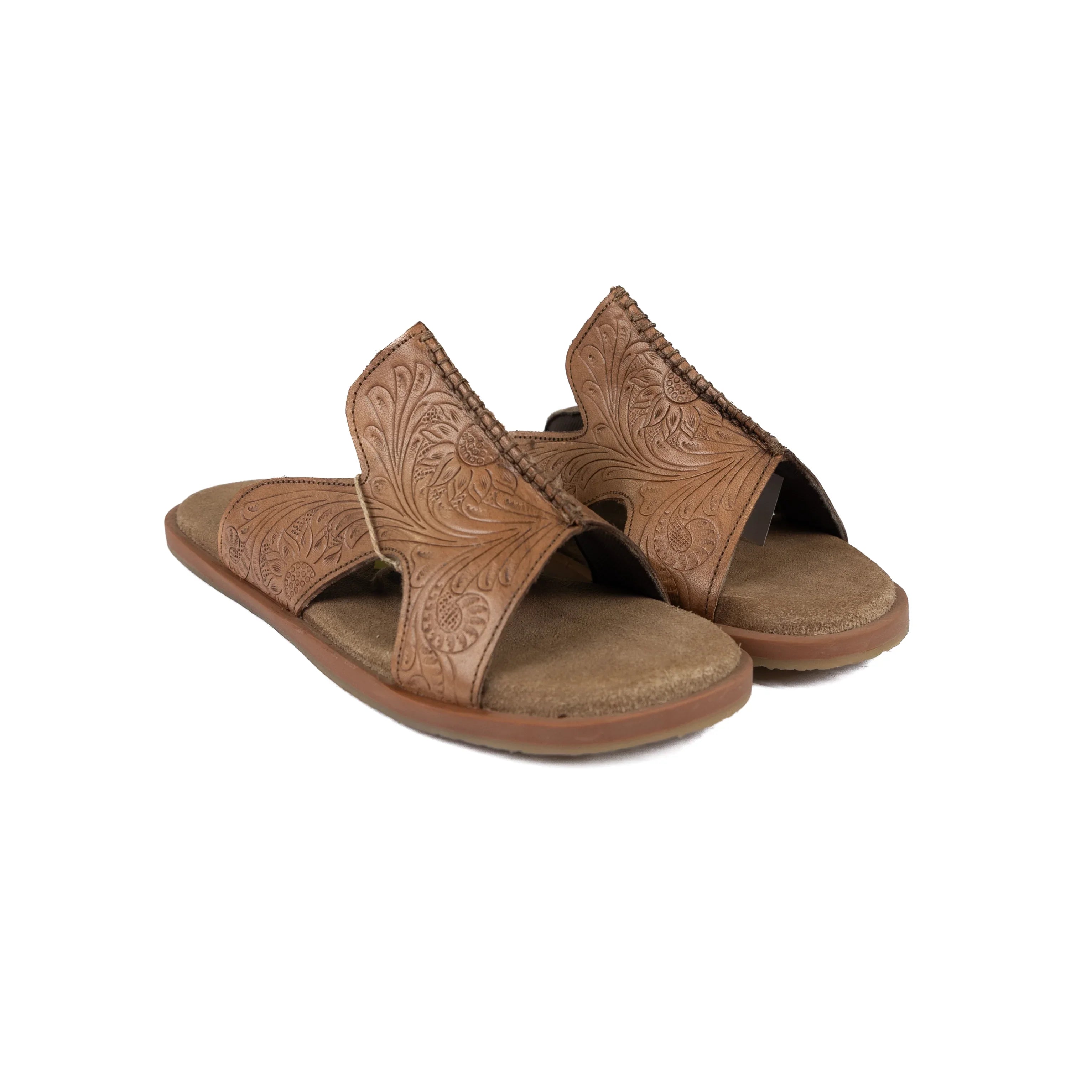 Women's Roper Tan Tooled Leather Slides 09-021-0607-3733
