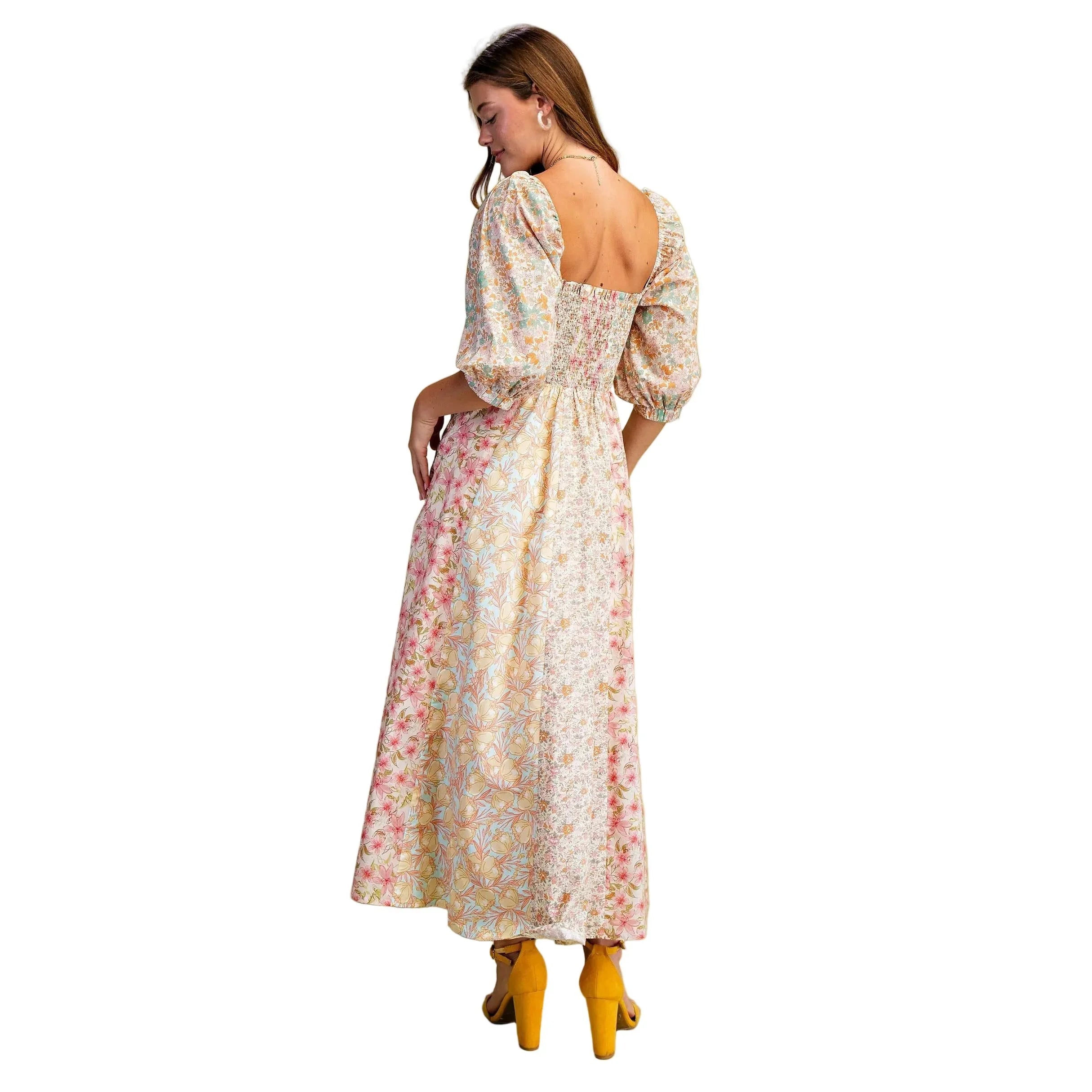 Women's Rose Mixed Floral Midi Dress TE1701