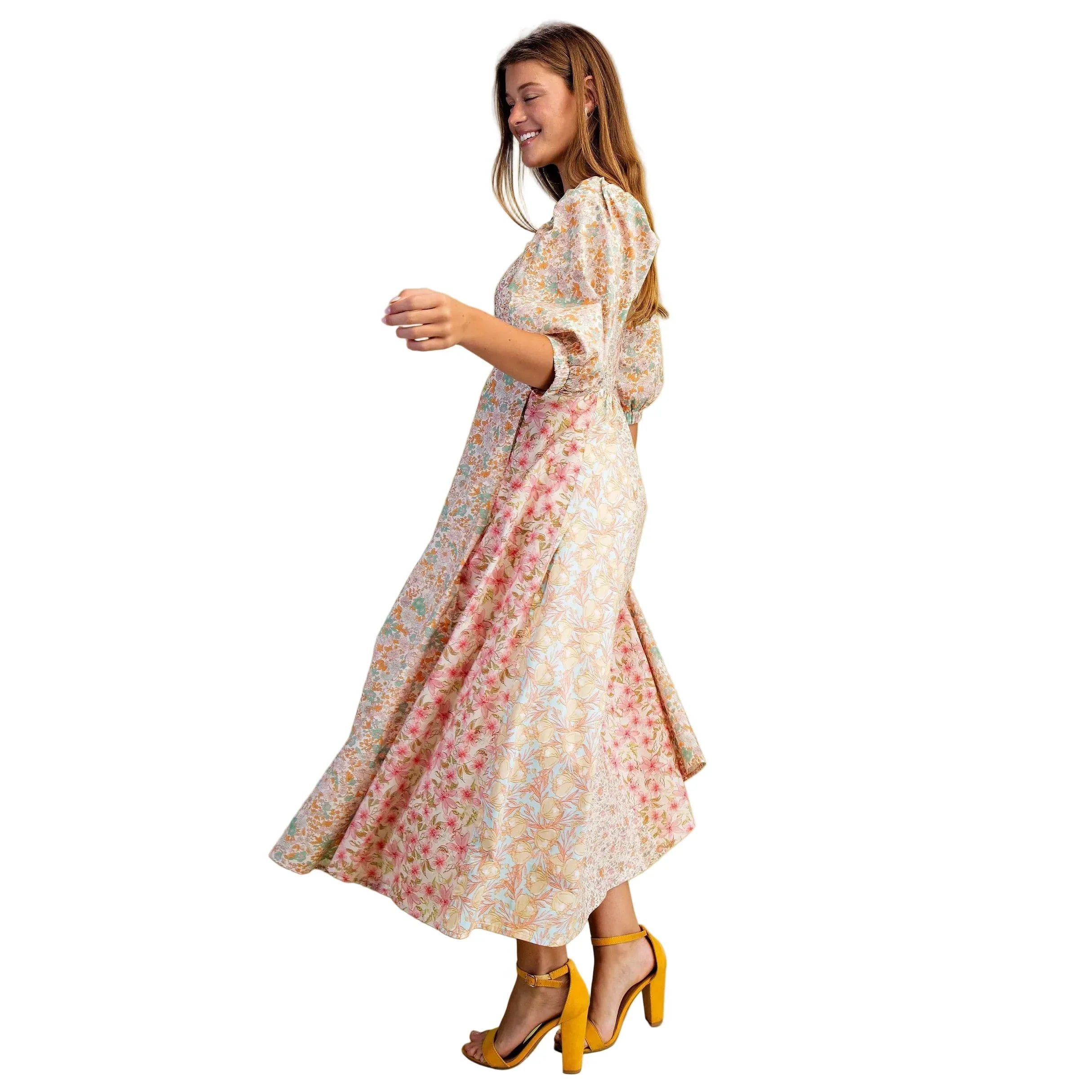 Women's Rose Mixed Floral Midi Dress TE1701