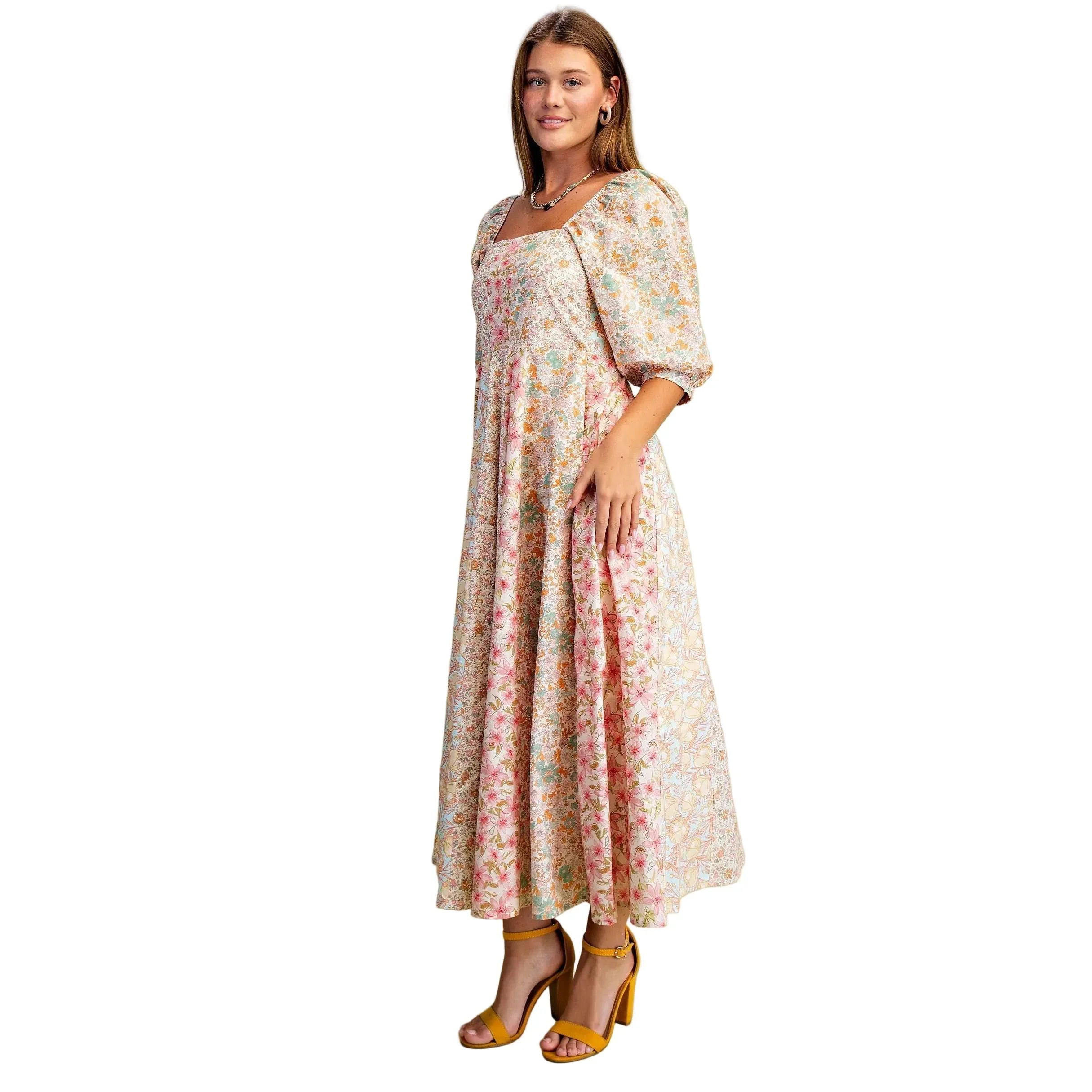 Women's Rose Mixed Floral Midi Dress TE1701