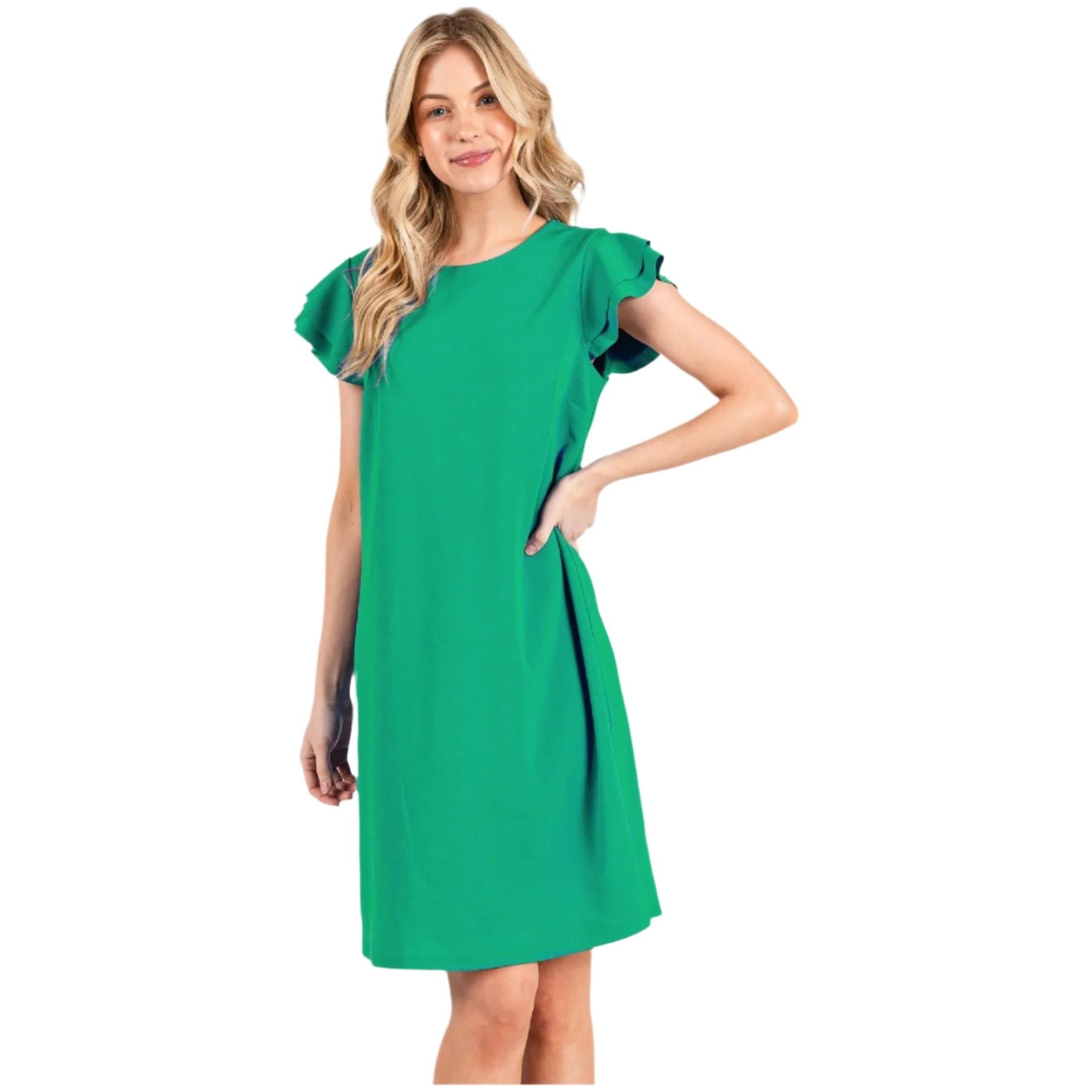 Women's Ruffle Sleeves Solid Tunic Dress DY3798 - Crazy House Western Wear