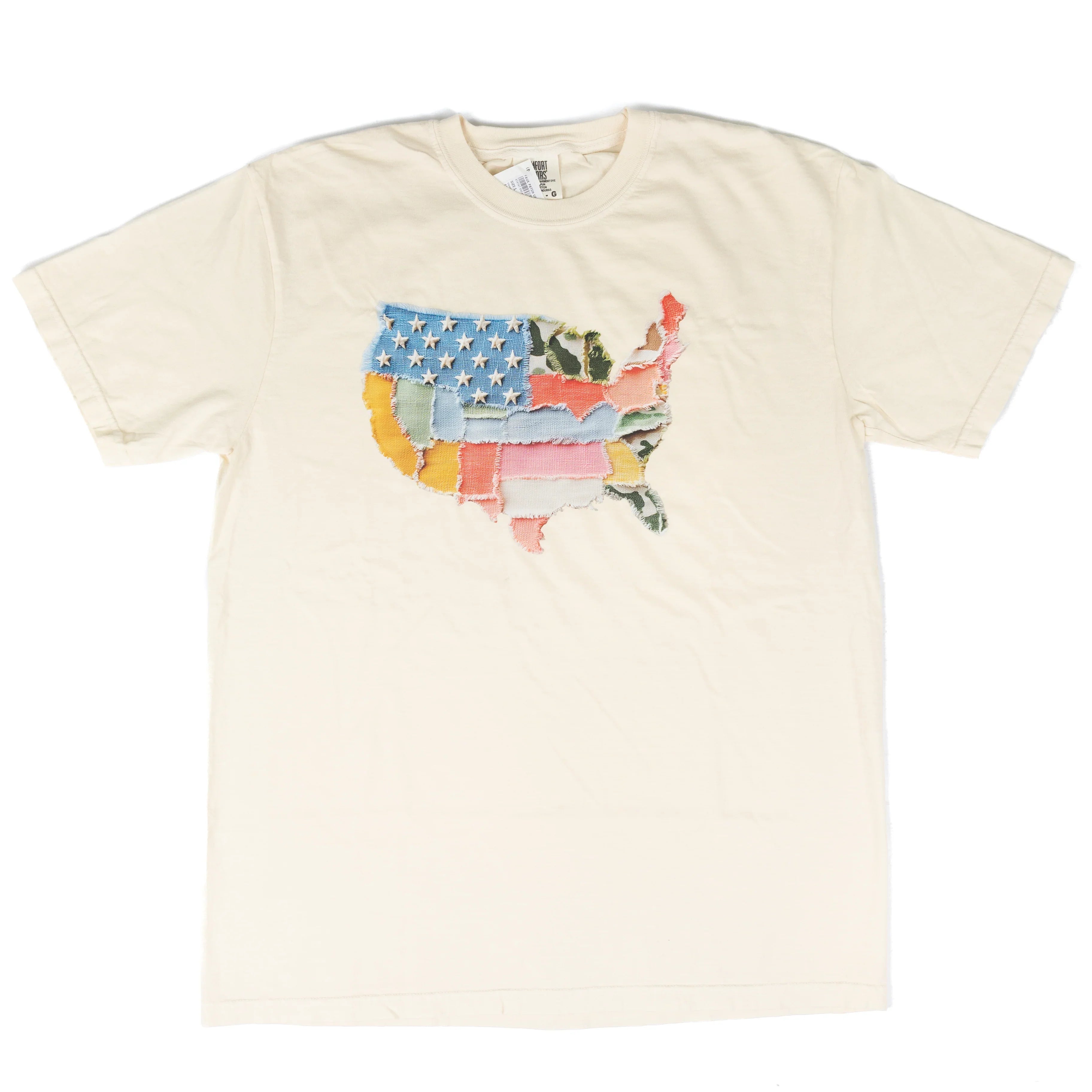 Women's Short Sleeve Faux Patchwork America Printed T-shirt