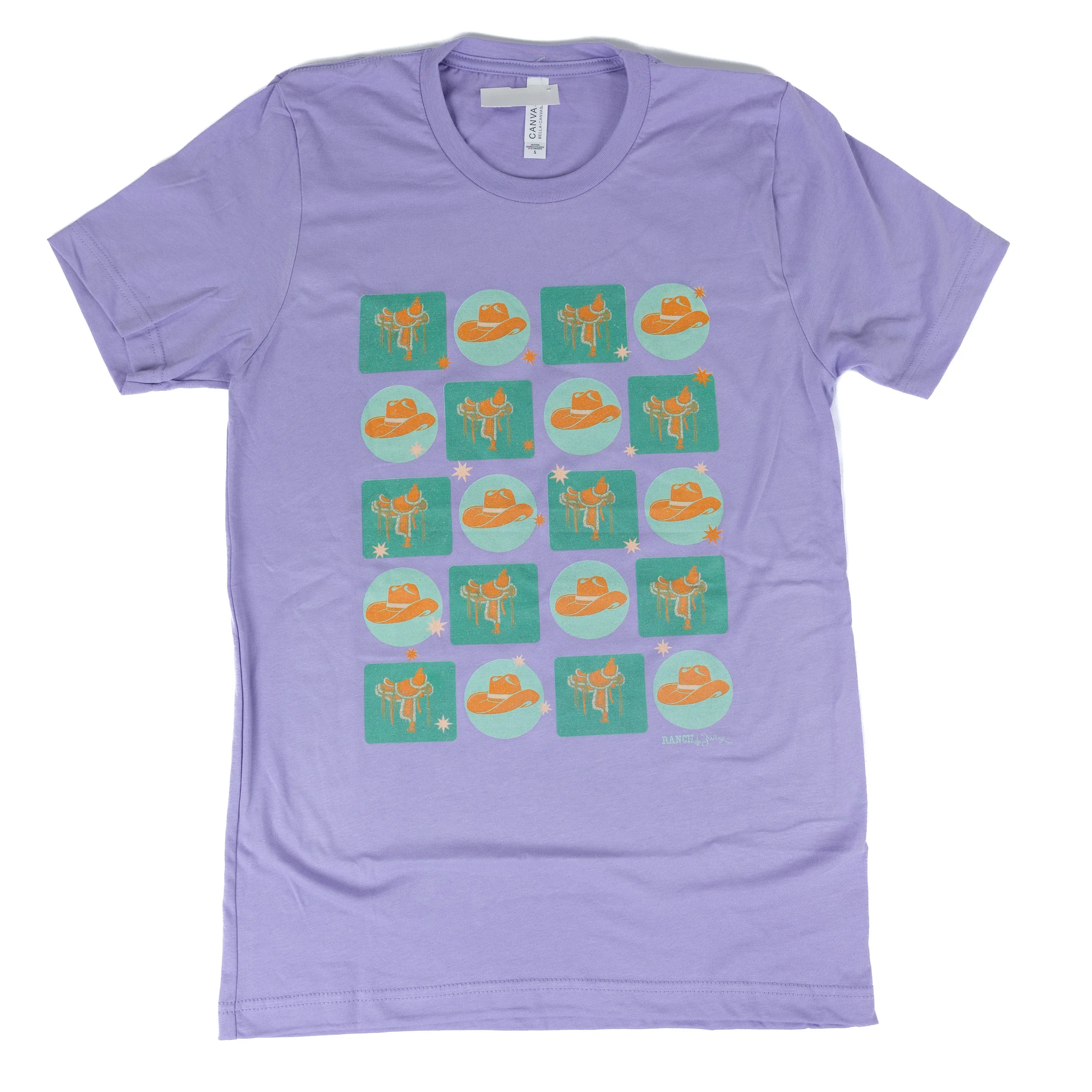 Women's Short Sleeve "Hats and Saddles" Purple T-shirt