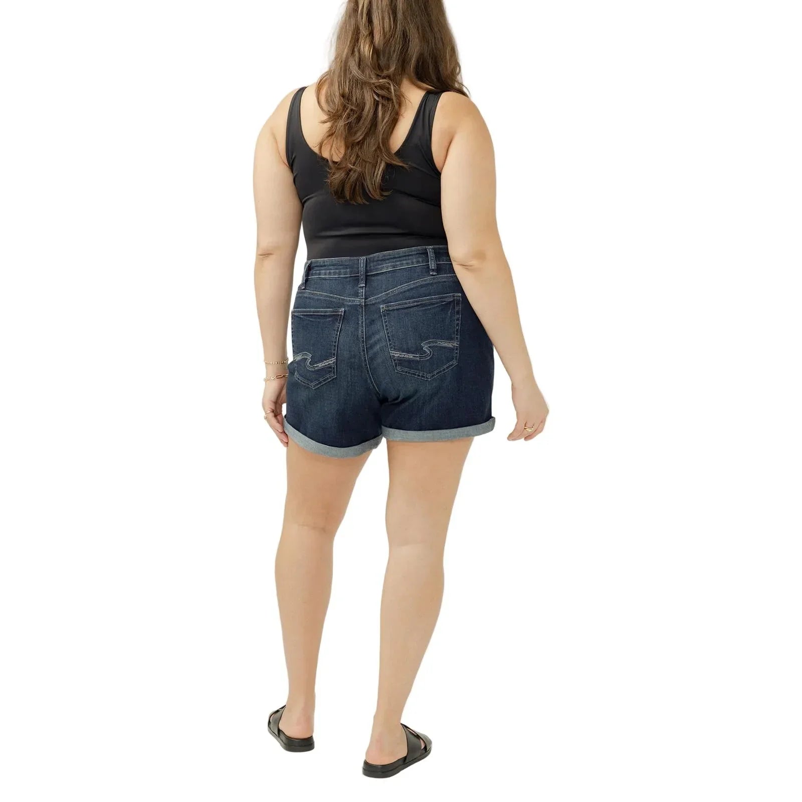 Women's Silver Bonita Boyfriend Mid Rise Luxe Stretch Shorts Plus Size W53216CVS495