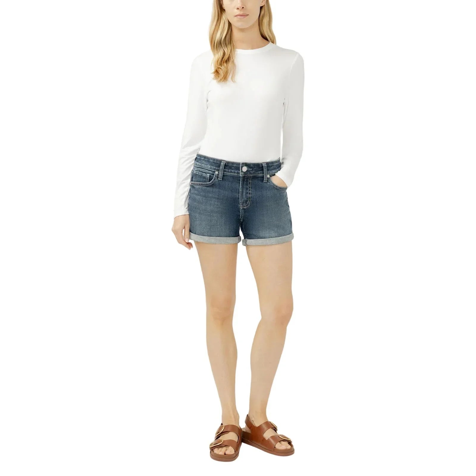 Women's Silver Chord Elyse Mid Rise Shorts L53025EAD391