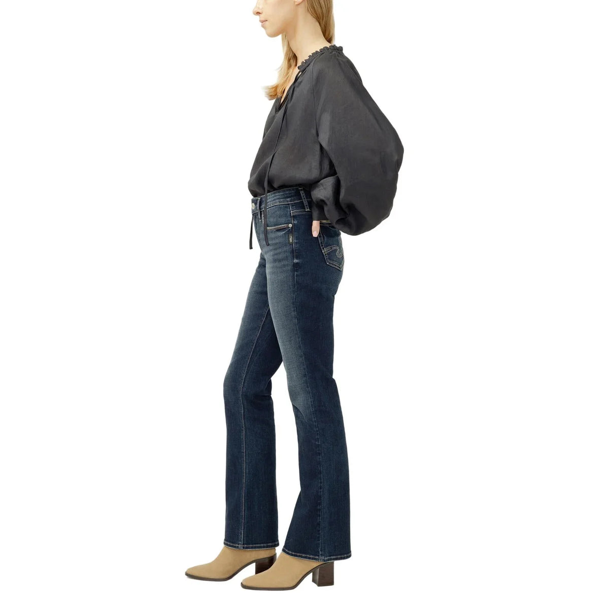 Women's Silver Elyse Mid Rise Bootcut Luxe Stretch Jeans L03719CVB462