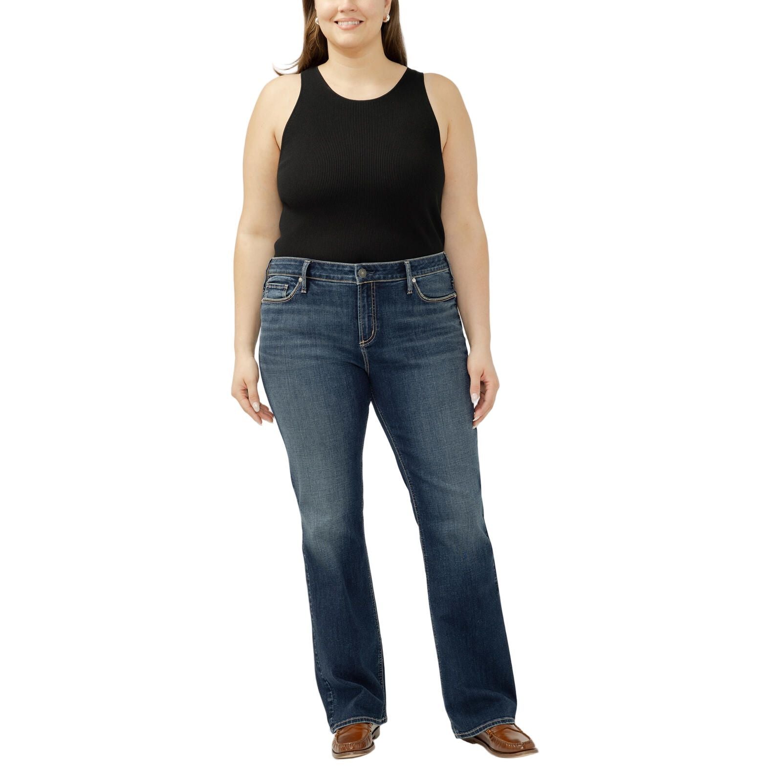 Women's Silver Elyse Mid Rise Slim Bootcut Luxe Stretch Jeans Plus Size W03719CVB462