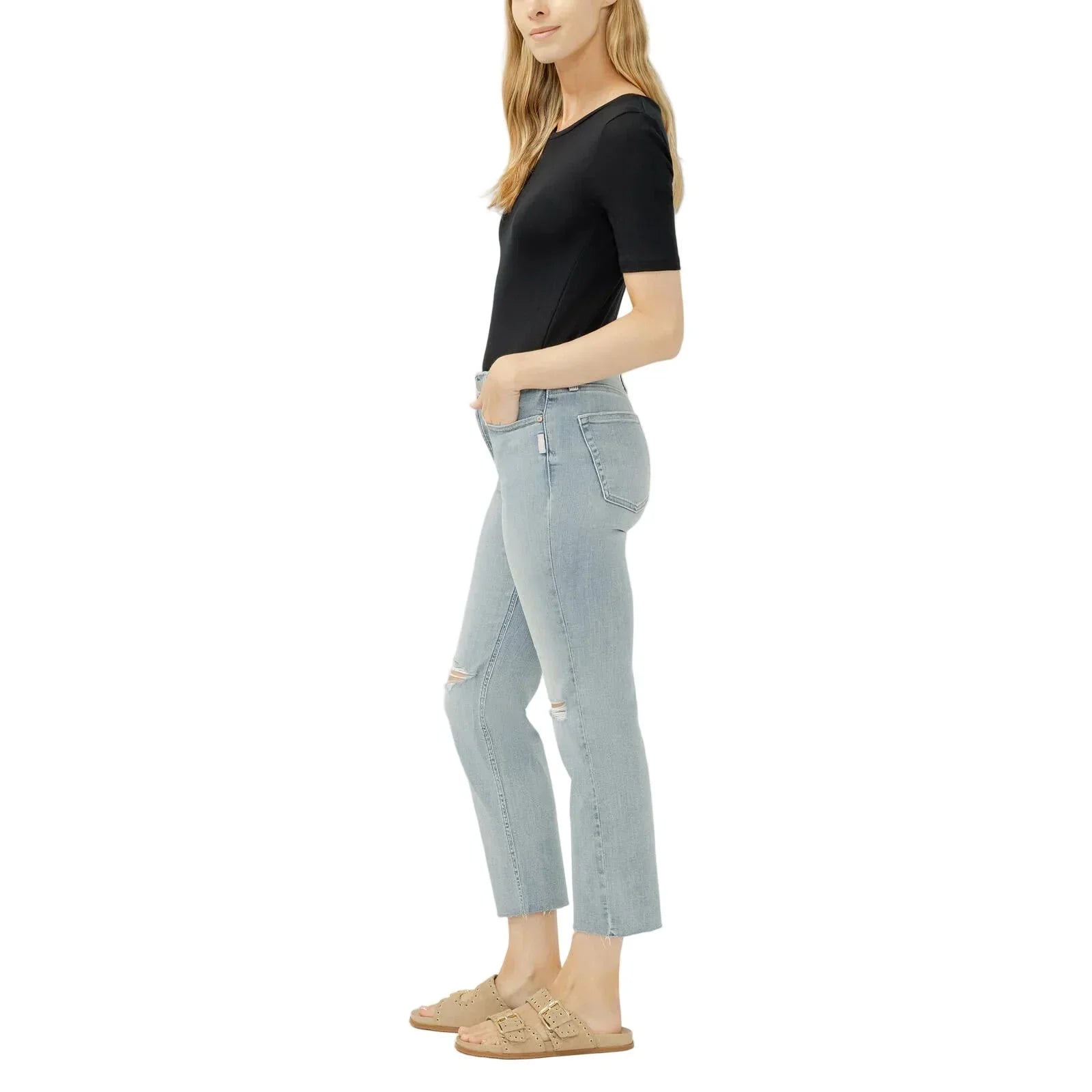 Women's Silver Highland Mid Rise Cropped Straight Leg Luxe Stretch Jeans L43118CVS101