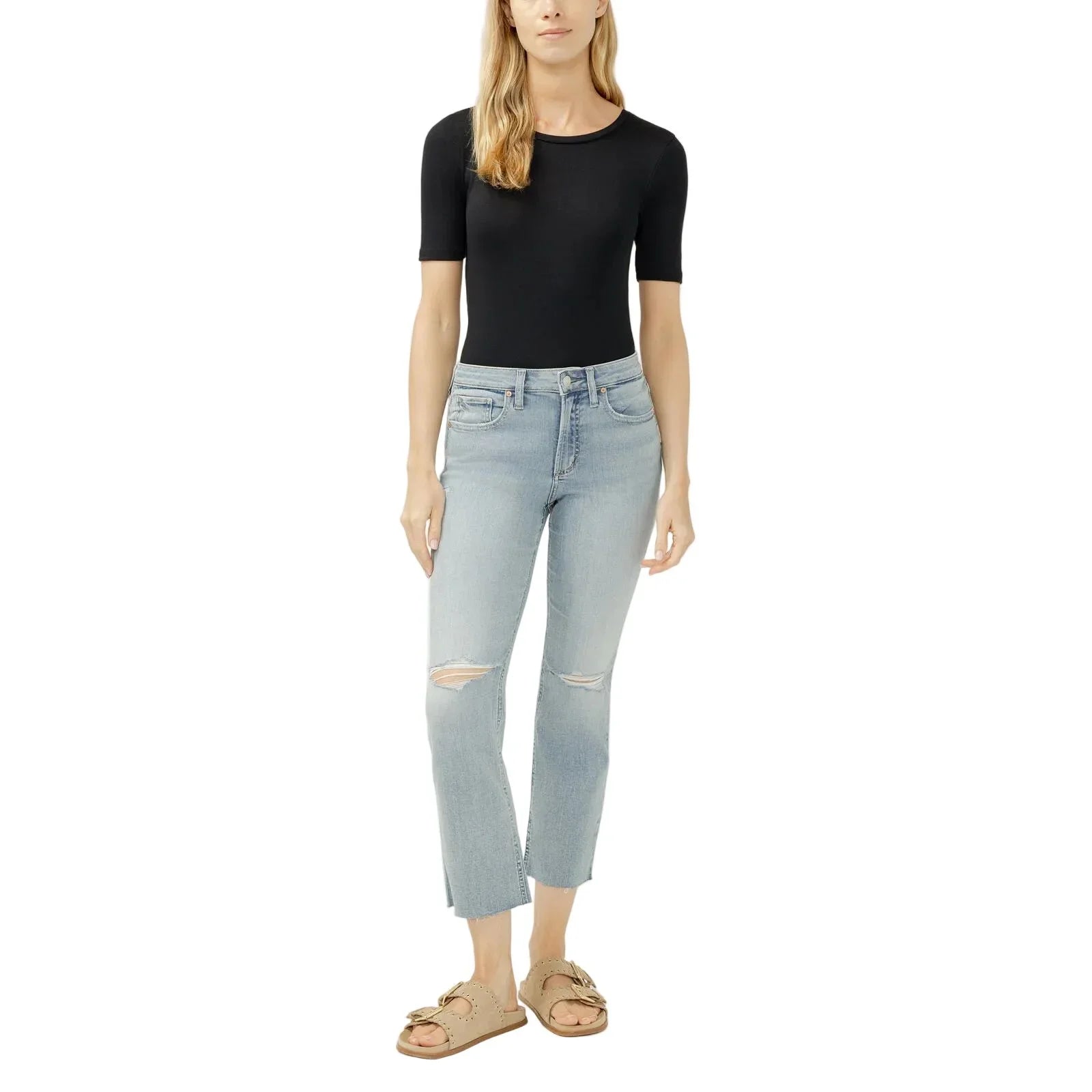 Women's Silver Highland Mid Rise Cropped Straight Leg Luxe Stretch Jeans L43118CVS101