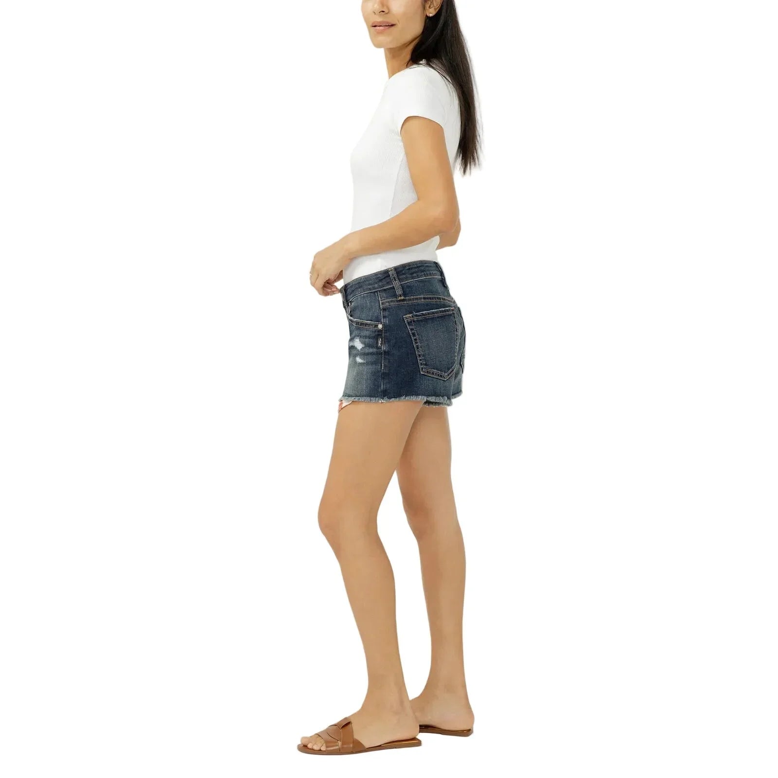 Women's Silver Jeans Boyfriend Mid Rise Americana Luxe Stretch Shorts L53225CVS401