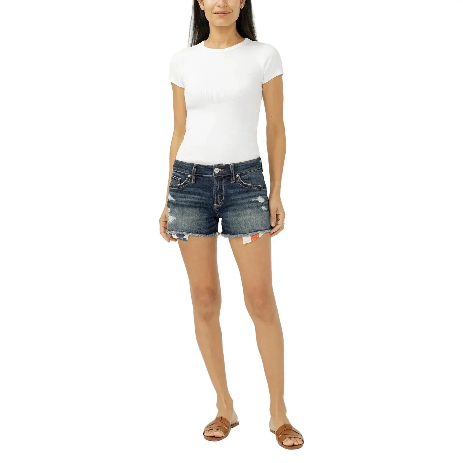 Women's Silver Jeans Boyfriend Mid Rise Americana Luxe Stretch Shorts L53225CVS401