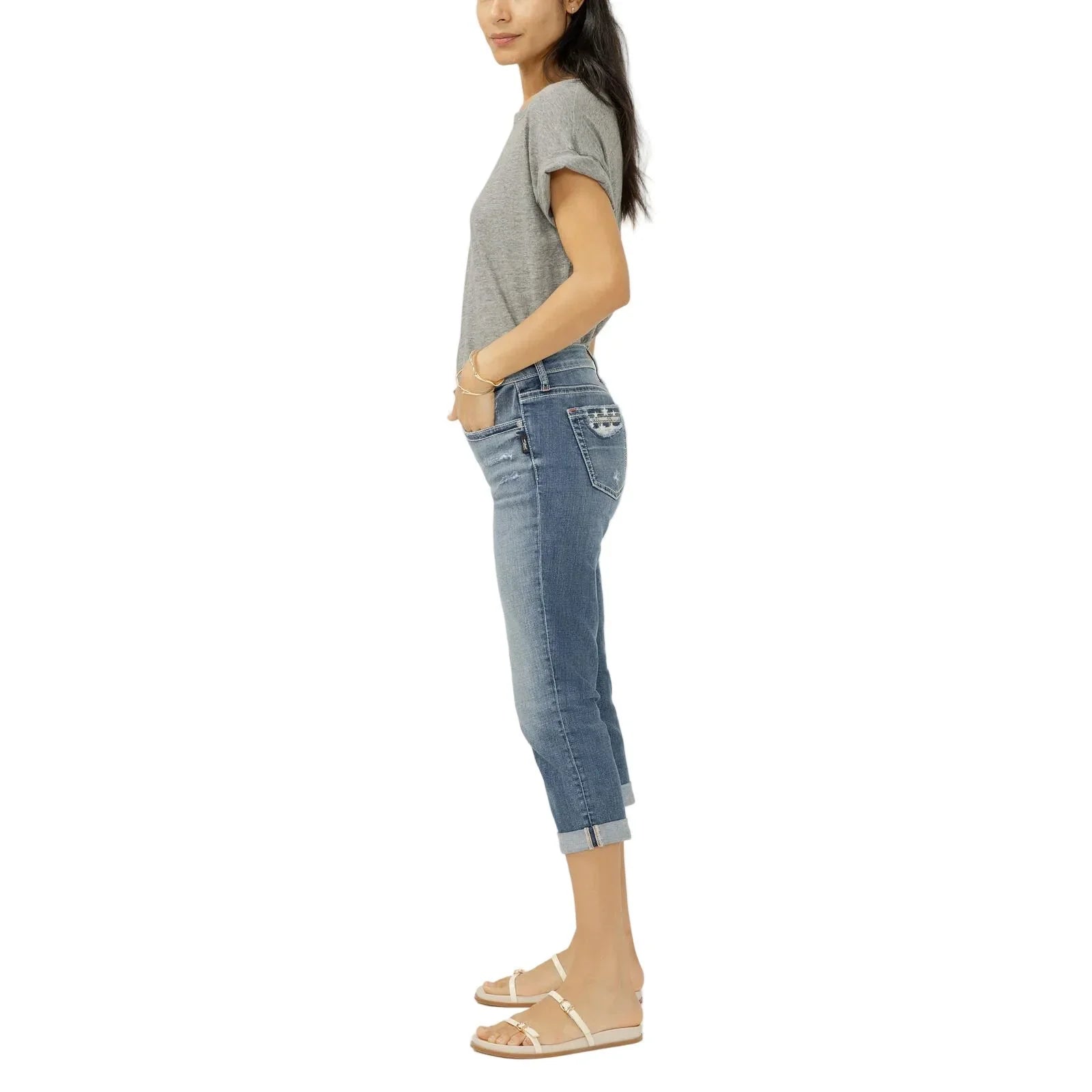 Women's Silver Jeans Saturday Morning Elyse Mid Rise Americana Luxe Stretch Capri L43002CVS336