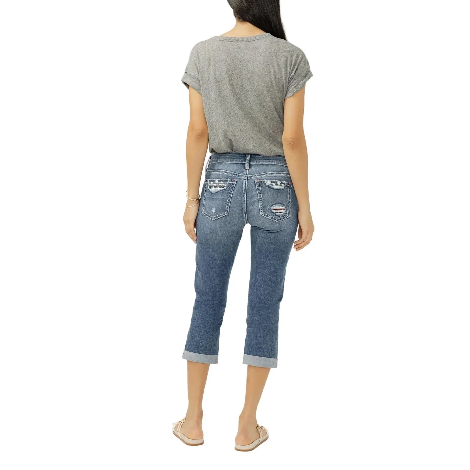 Women's Silver Jeans Saturday Morning Elyse Mid Rise Americana Luxe Stretch Capri L43002CVS336