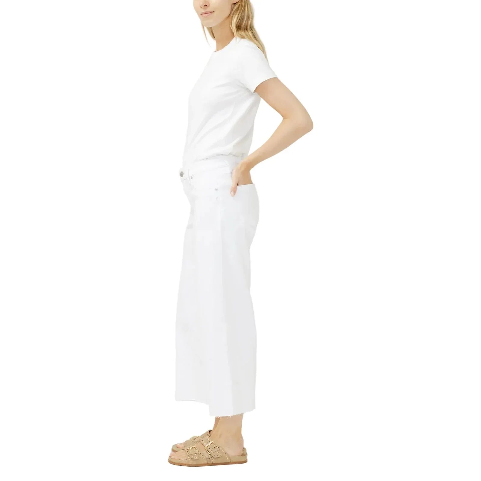 Women's Silver Jeans White Suki Mid Rise Cropped Wide Leg Luxe Stretch Jeans L43982WVS658