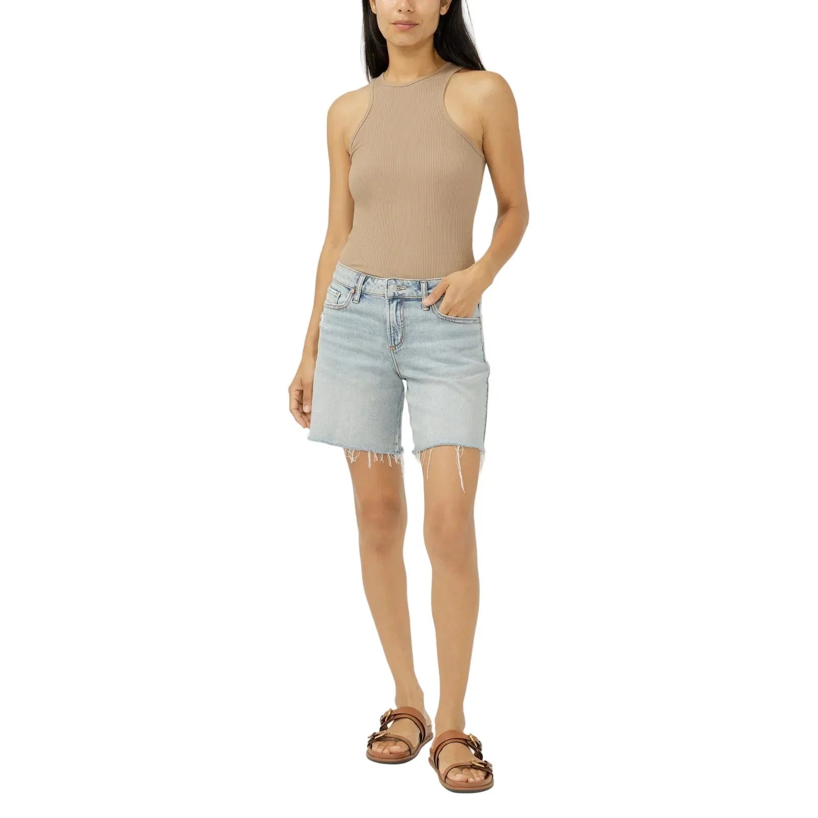 Women's Silver Palma Suki Mid Rise Long Shorts L53971ADM121