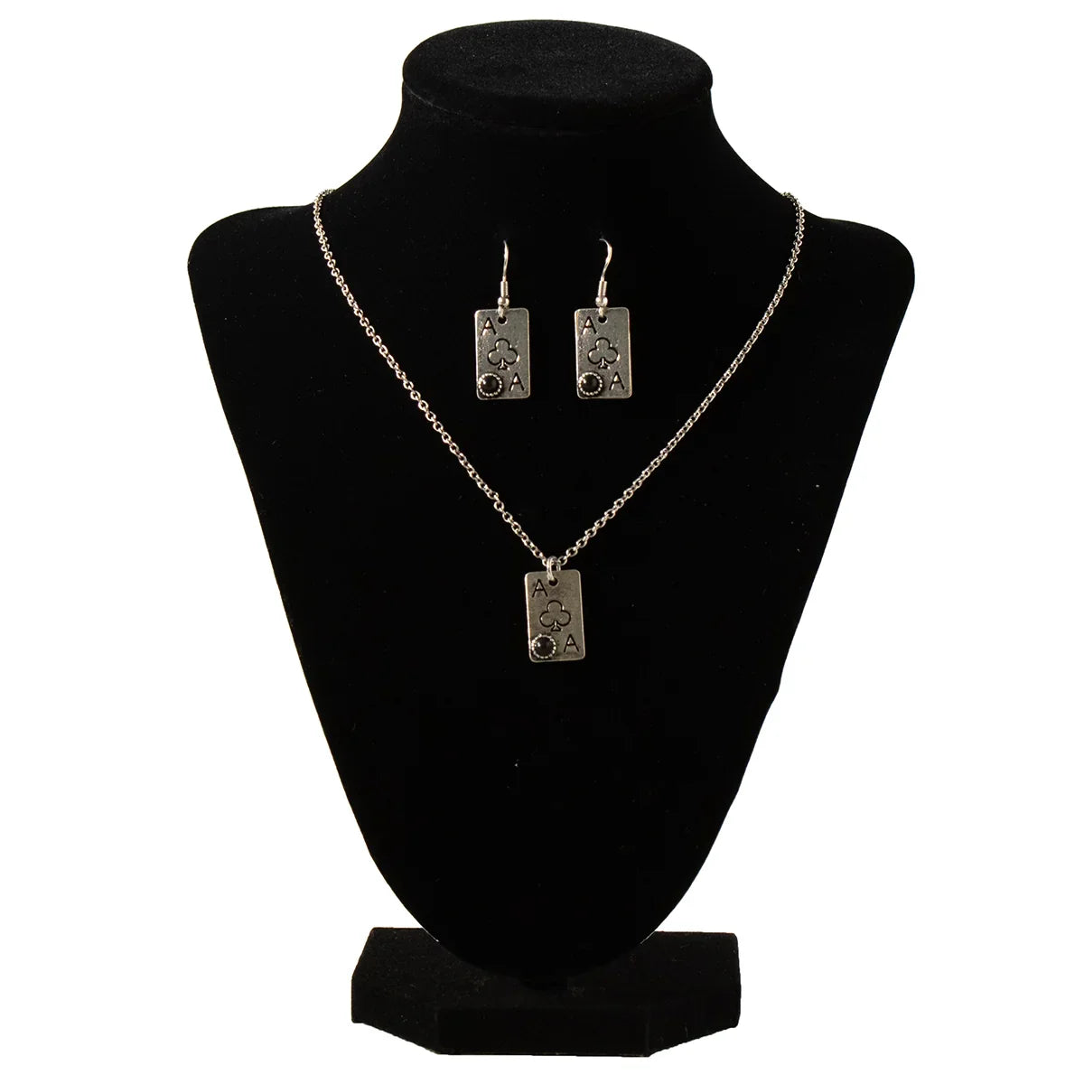 Women's Silver Strike Ace of Clubs Earring and Necklace Set D450023401