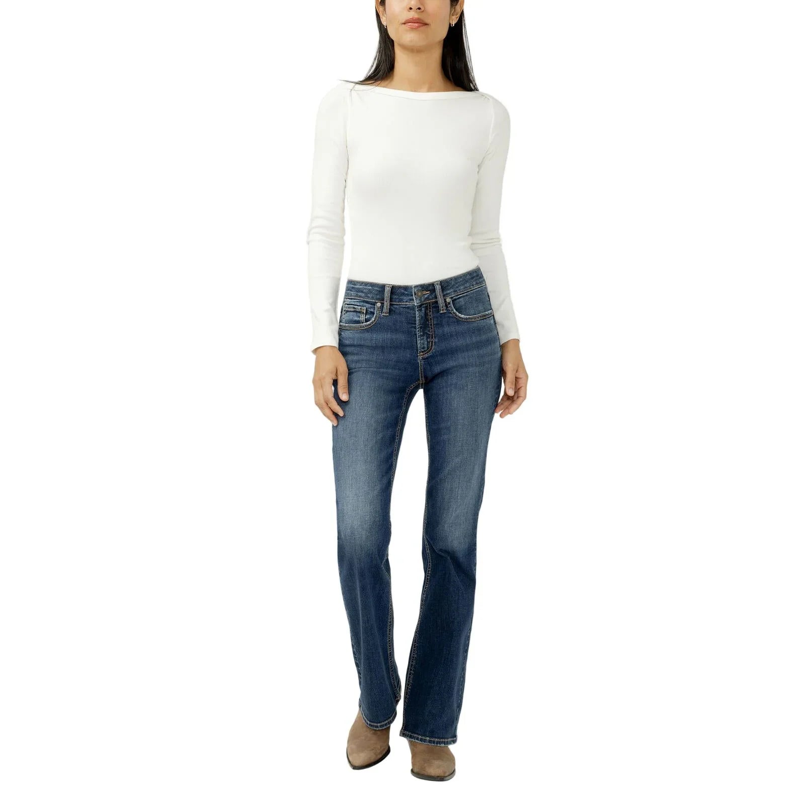 Women's Silver Suki Mid Rise Bootcut Jeans L93719SIA359
