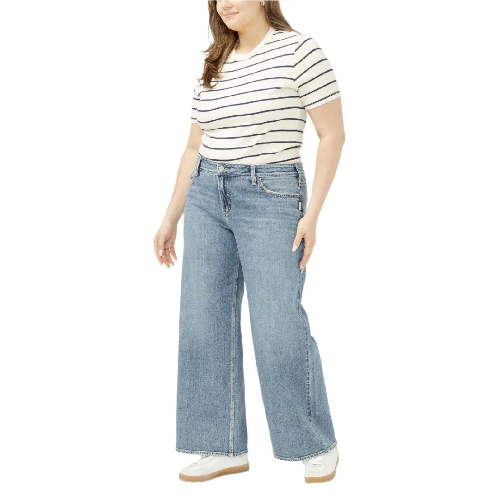 Women's Silver Suki Mid Rise Wide Leg Jeans Plus Size W93905ADM289